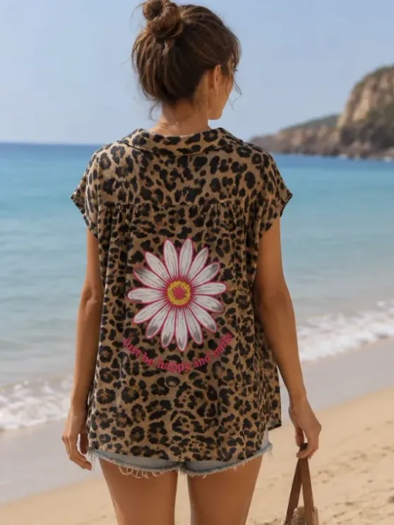 Blouse imprimé léopard Marguerite (Beige)
